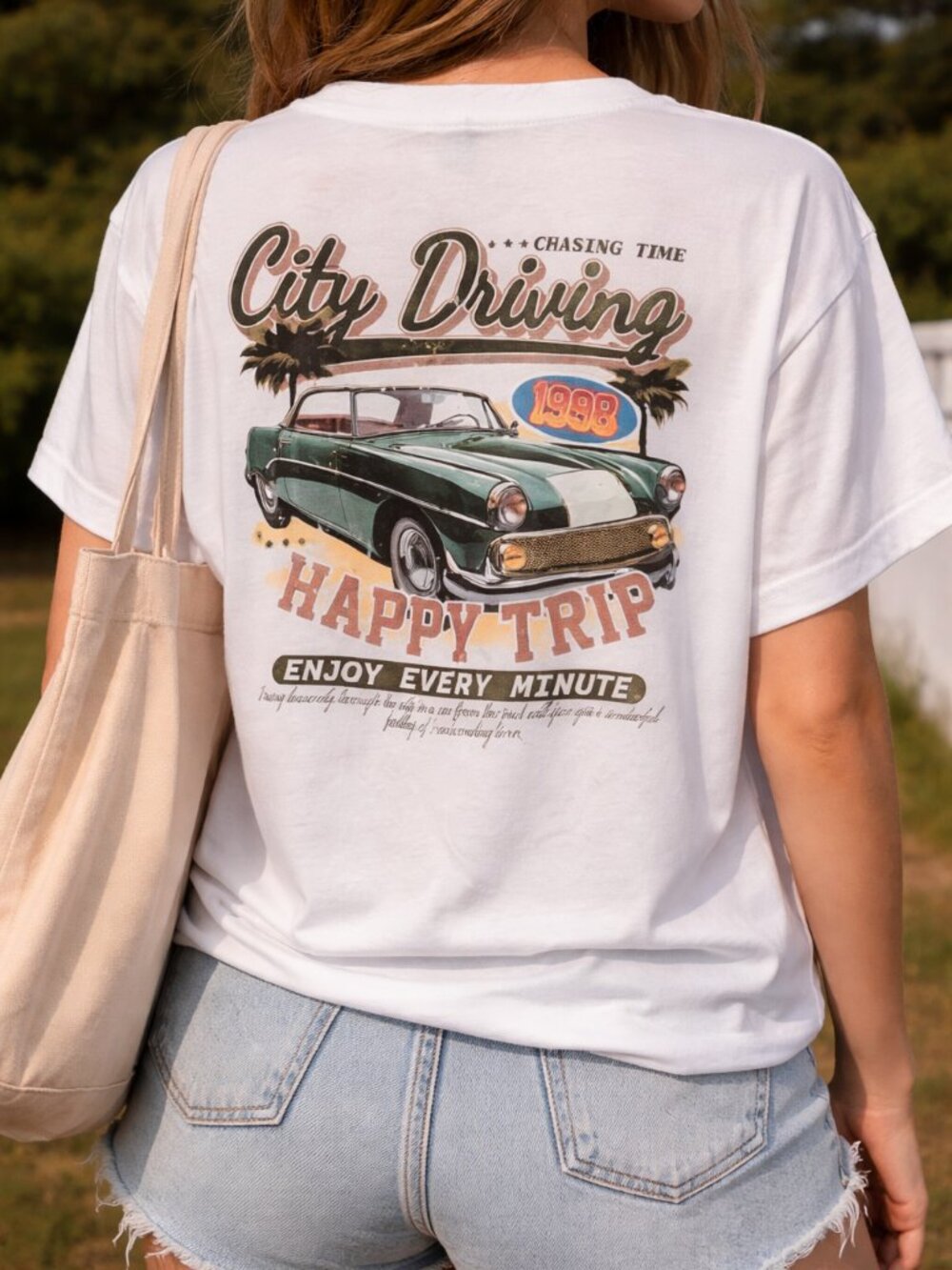 *3 FOR $9* Shein City Driving 1998 Chasing Time Back Graphic Oversized Tee Shirt